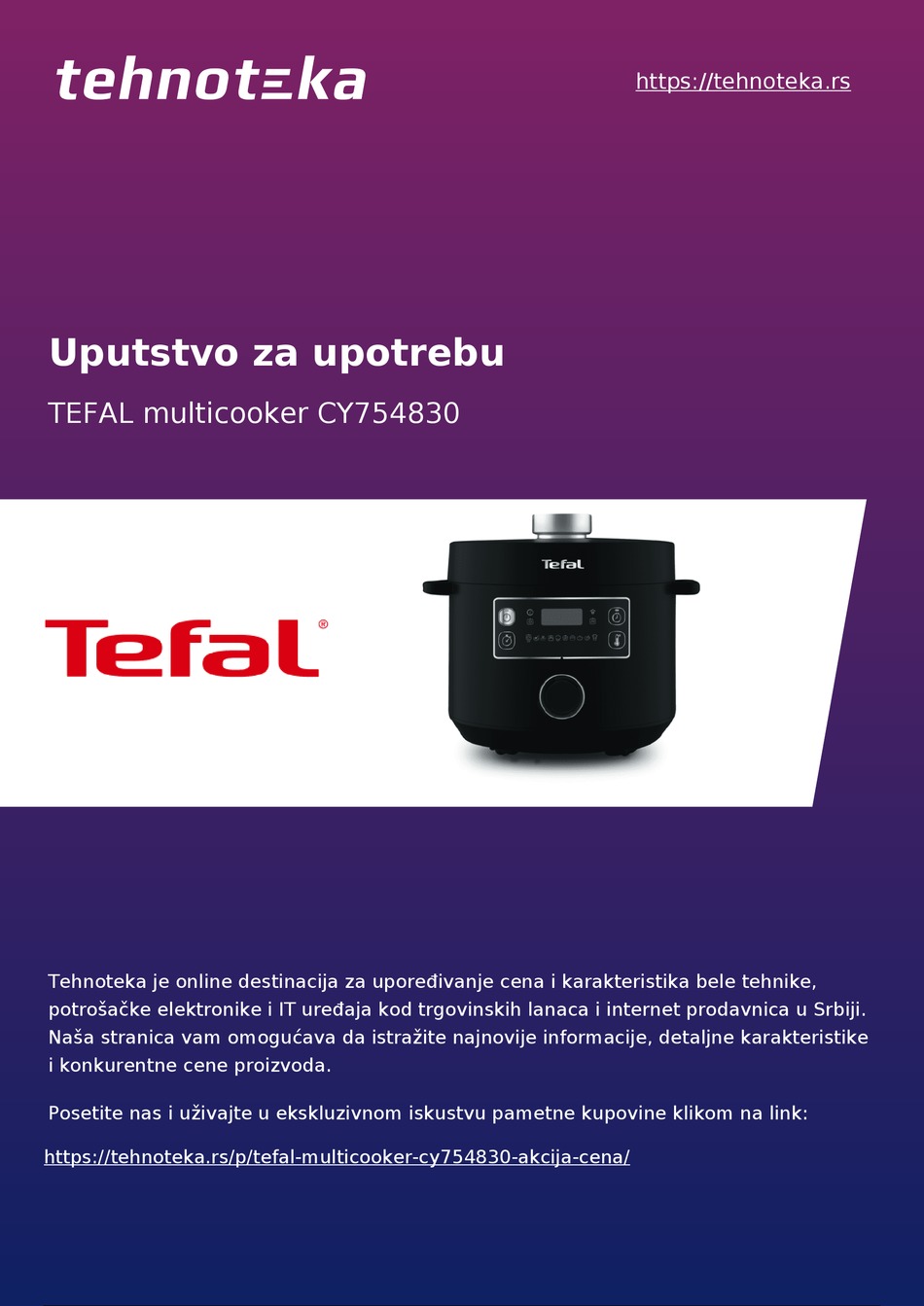 TEFAL TURBO CUISINE CY754830 MANUAL Pdf Download | ManualsLib