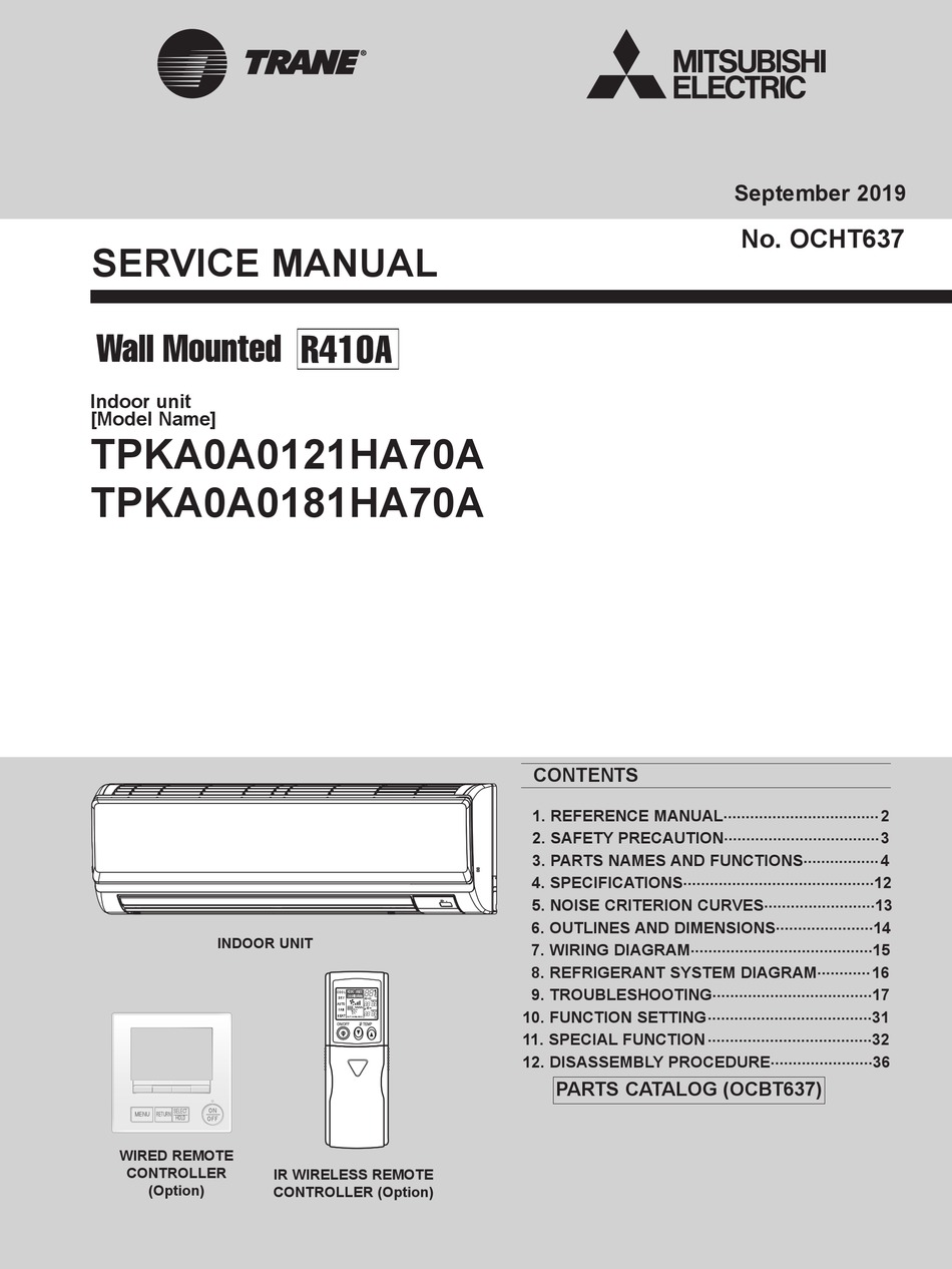 MITSUBISHI ELECTRIC TRANE TPKA0A0121HA70A SERVICE MANUAL Pdf Download ...