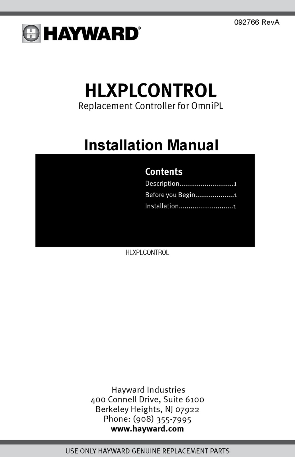 HAYWARD HLXPLCONTROL INSTALLATION MANUAL Pdf Download ManualsLib
