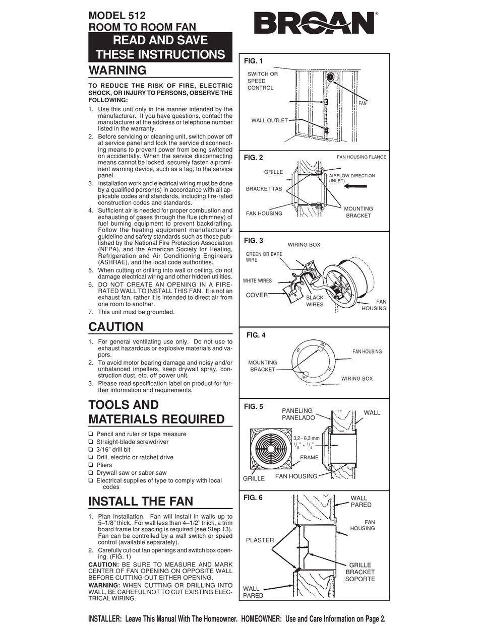 BROAN 512 QUICK START MANUAL Pdf Download ManualsLib