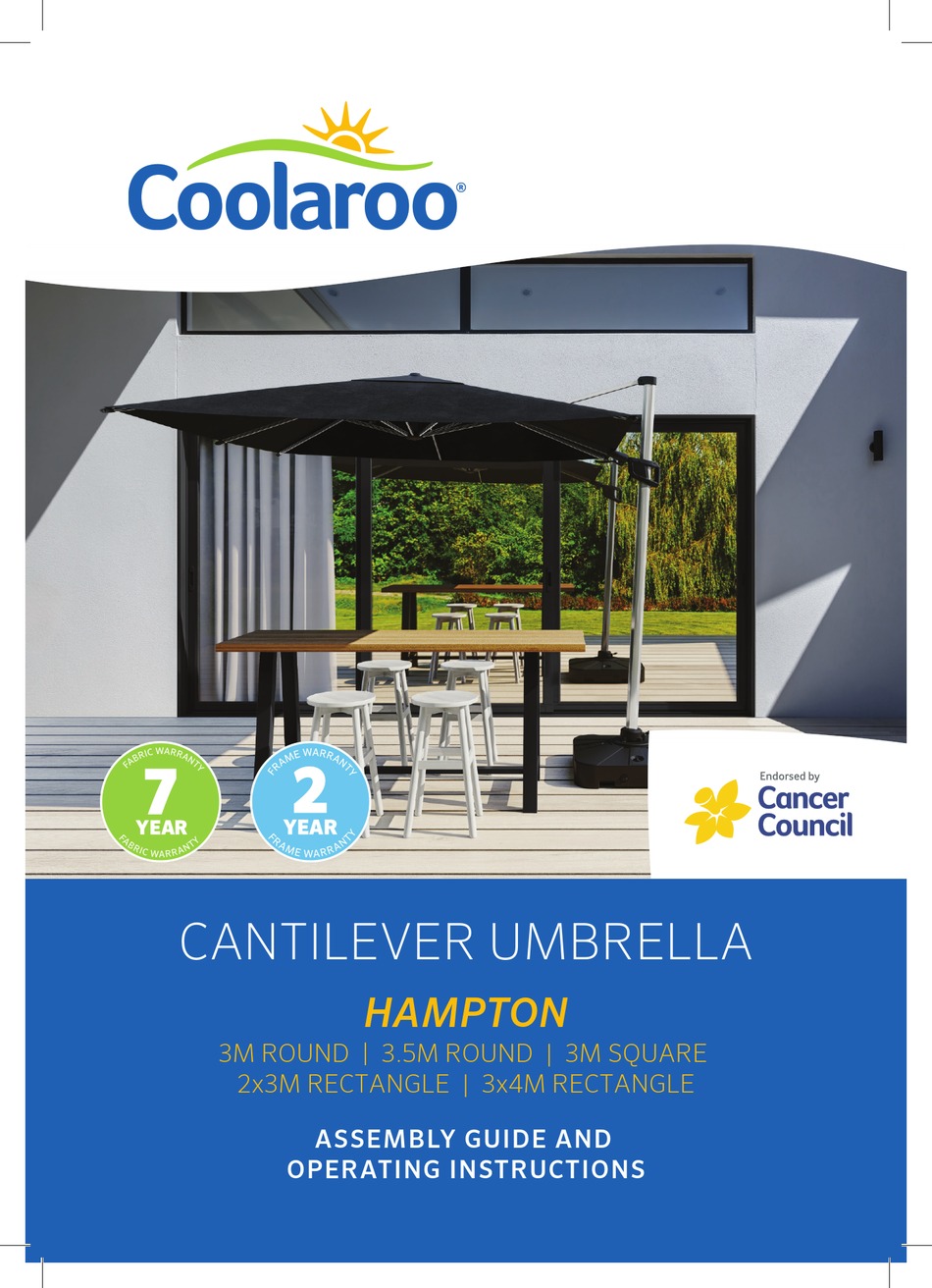 COOLAROO HAMPTON 3M ROUND ASSEMBLY MANUAL AND OPERATING INSTRUCTIONS