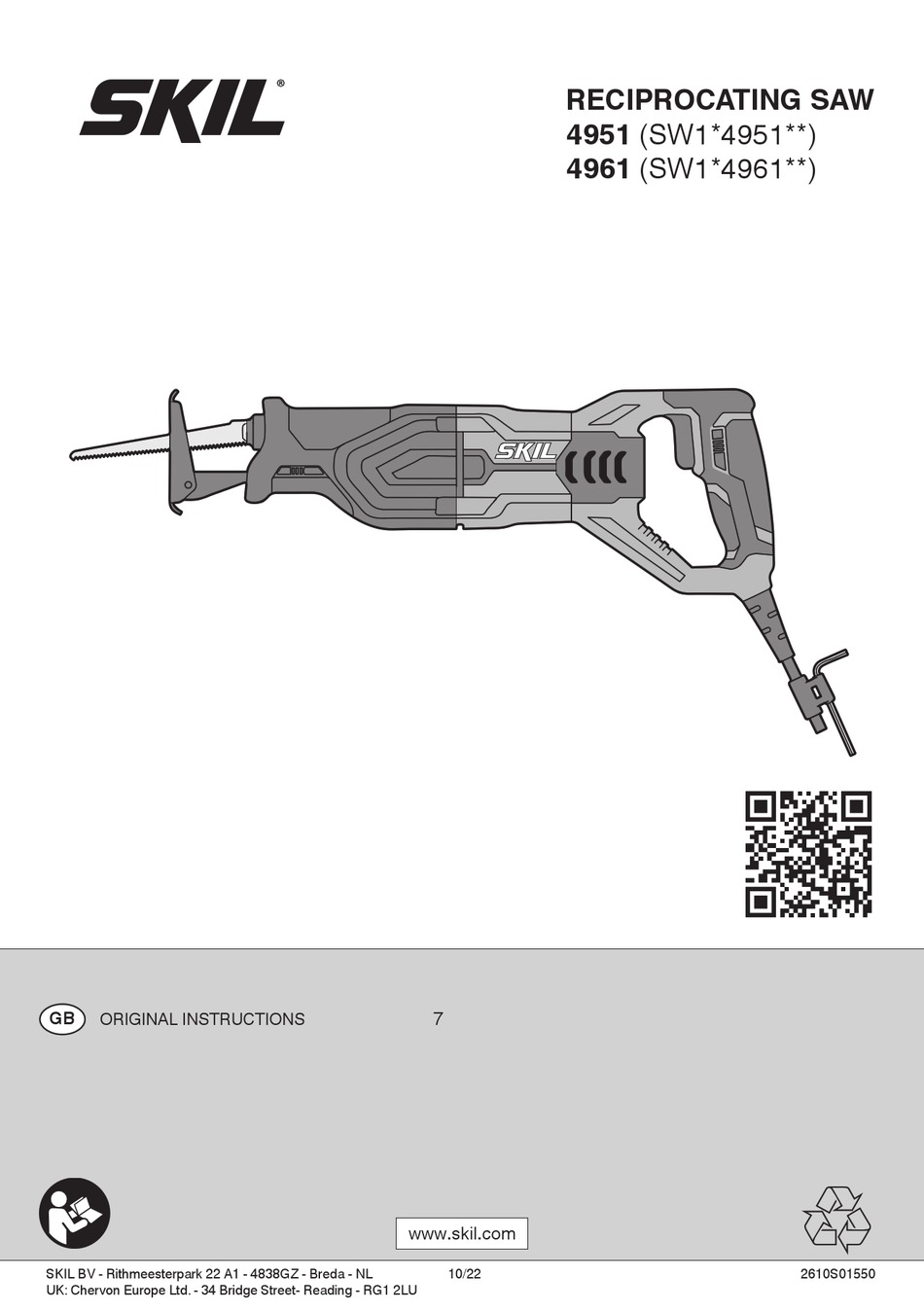 SKIL 4951 ORIGINAL INSTRUCTIONS MANUAL Pdf Download ManualsLib