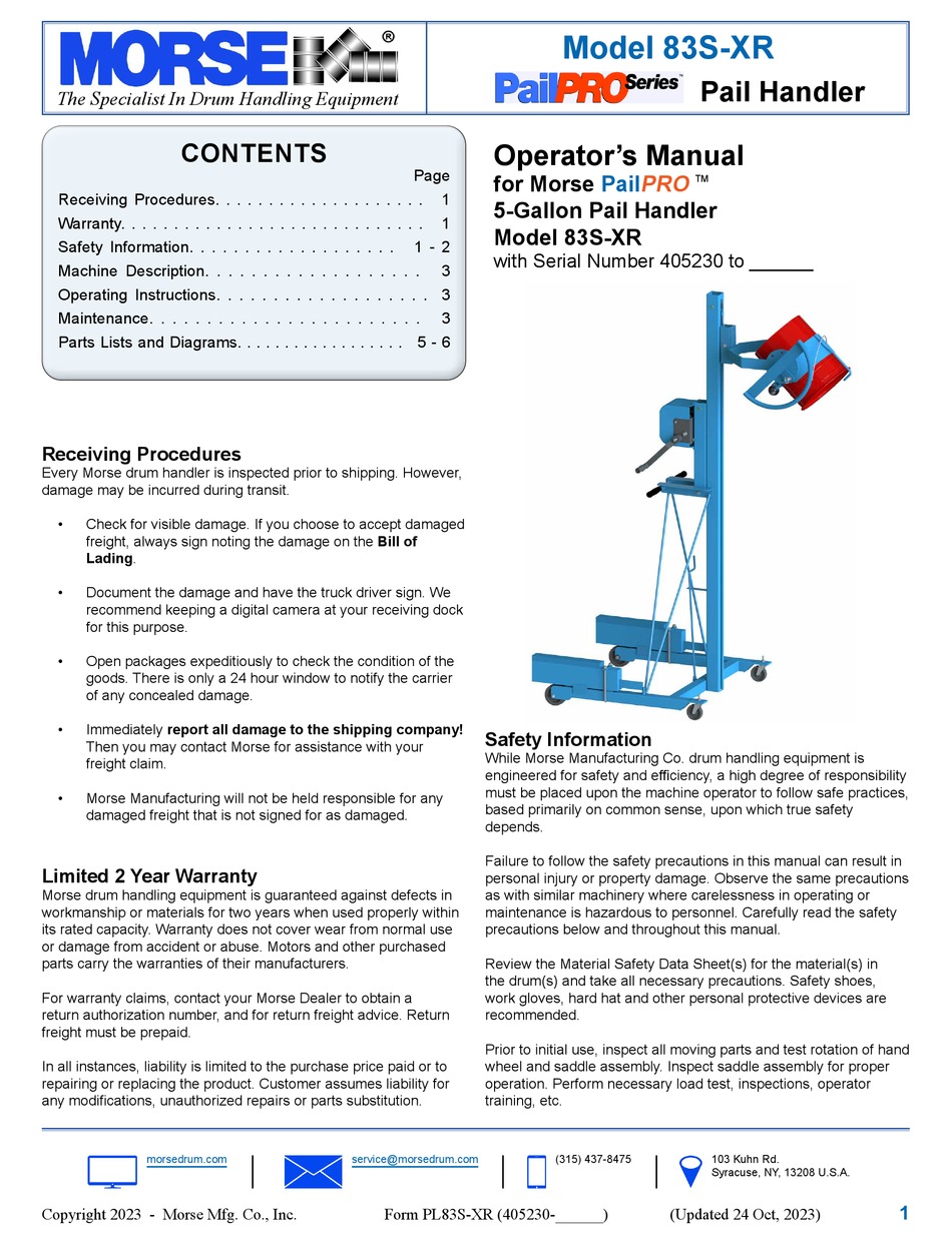 MORSE 83S-XR OPERATOR'S MANUAL Pdf Download | ManualsLib