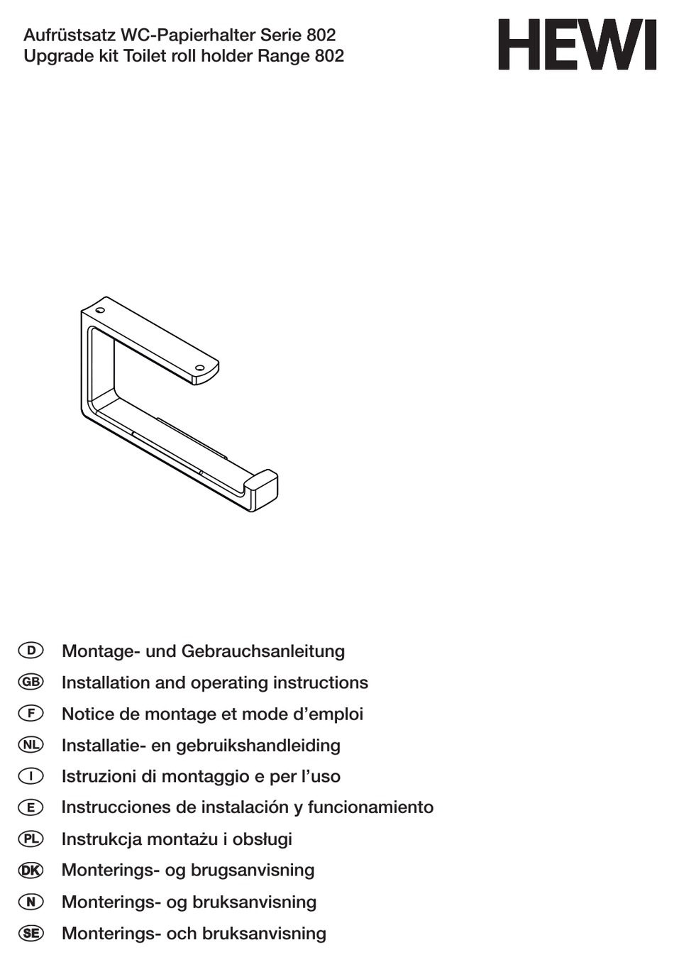 HEWI 802.50.01160 FH INSTALLATION AND OPERATING INSTRUCTIONS MANUAL Pdf ...