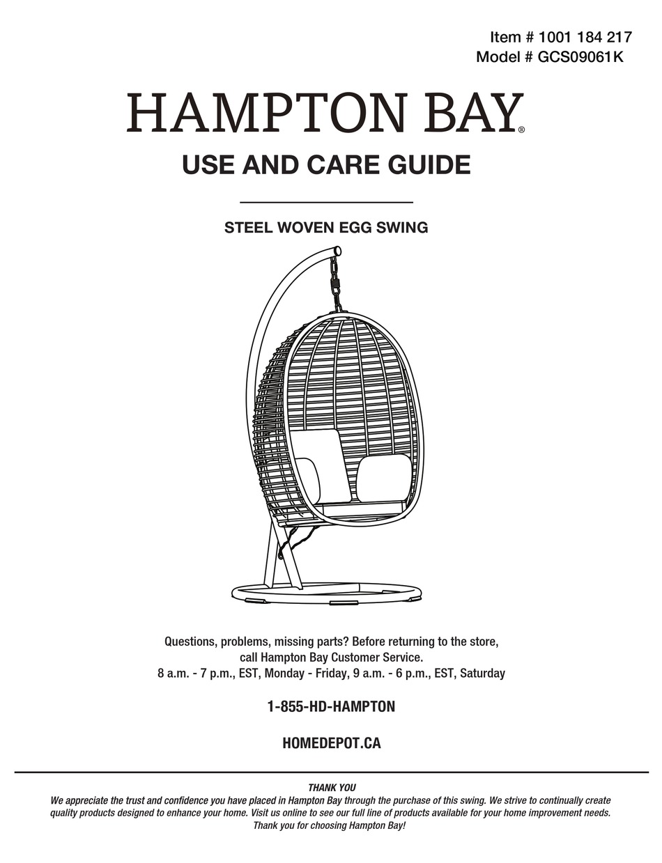 HAMPTON BAY GCS09061K USE AND CARE MANUAL Pdf Download ManualsLib