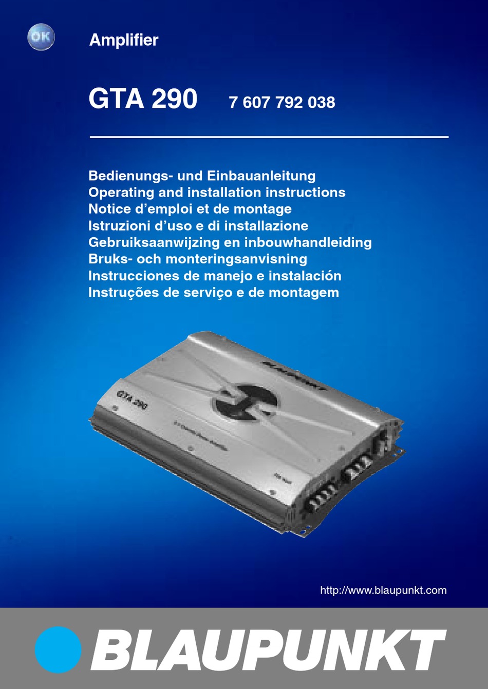 BLAUPUNKT GTA 290 OPERATING AND INSTALLATION INSTRUCTIONS Pdf Download ...
