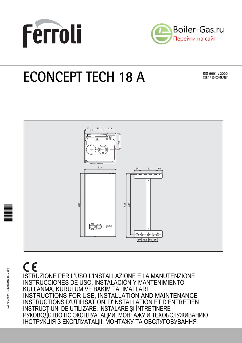 FERROLI ECONCEPT TECH 18 A INSTRUCTIONS FOR USE, INSTALLATION AND ...