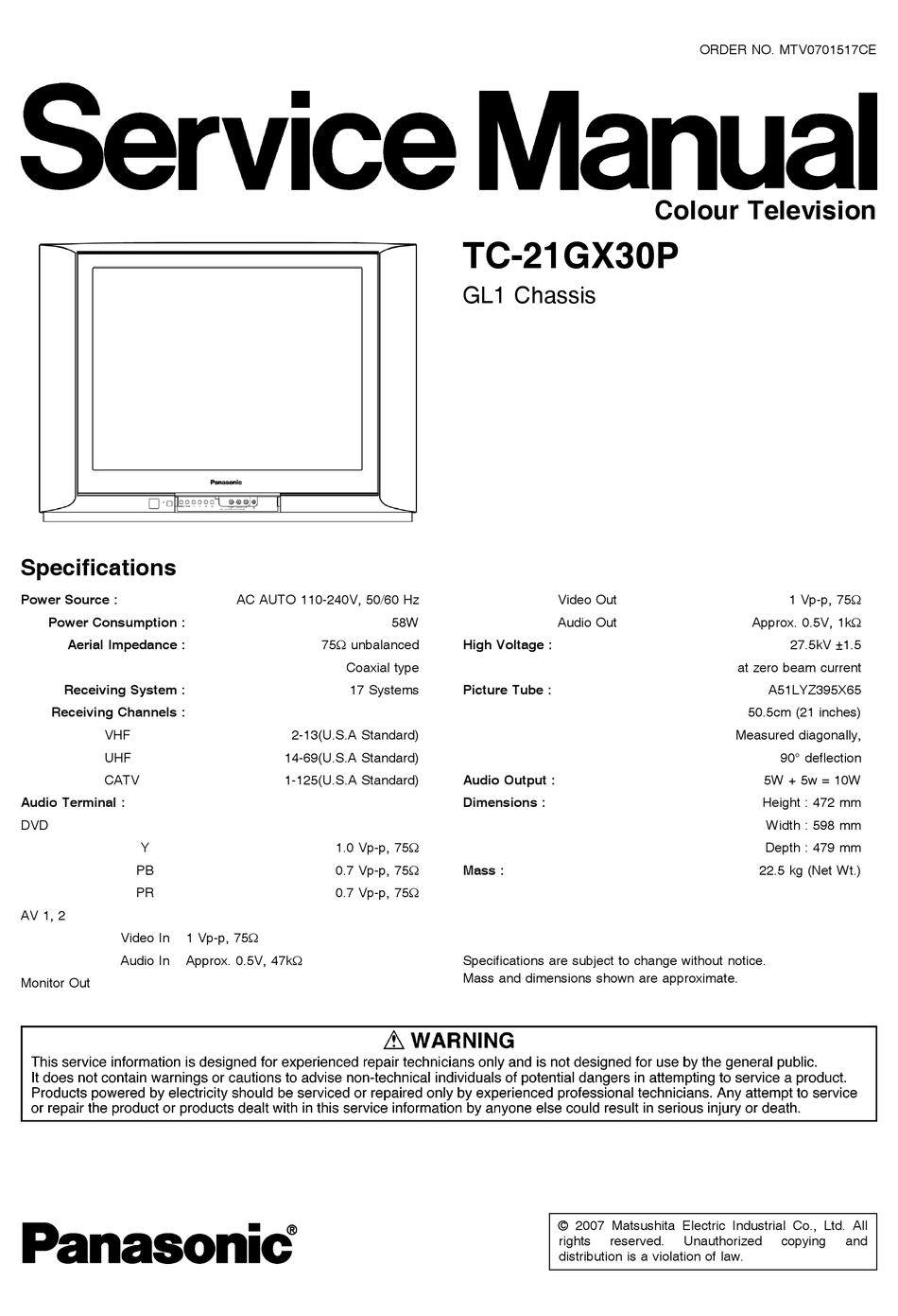 PANASONIC TC21GX30P SERVICE MANUAL Pdf Download ManualsLib