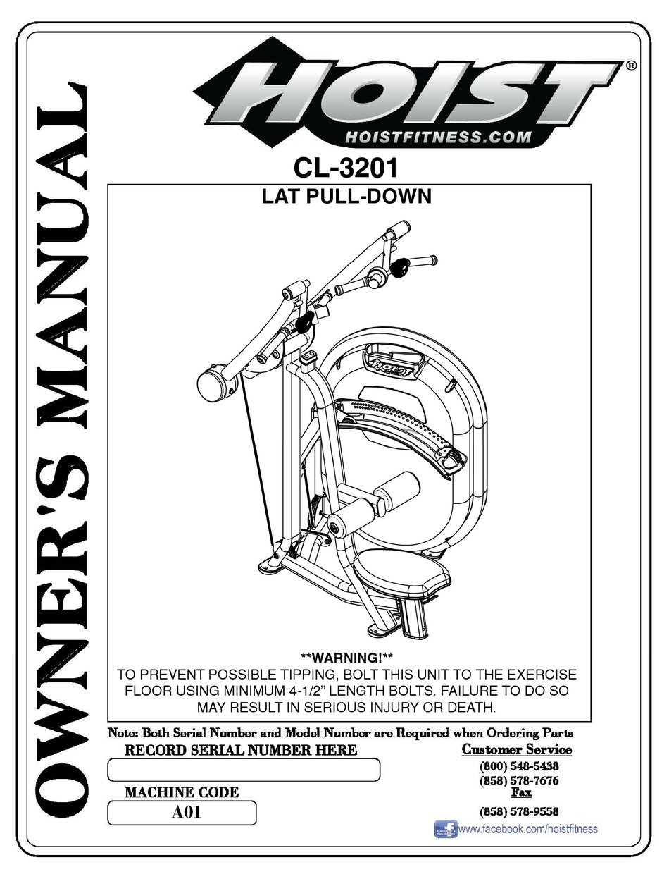 HOIST FITNESS CL3201 OWNER'S MANUAL Pdf Download ManualsLib