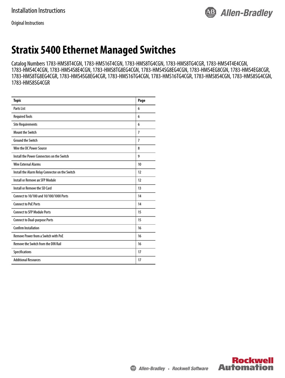 Rockwell Automation Allen Bradley Stratix 5400 Installation