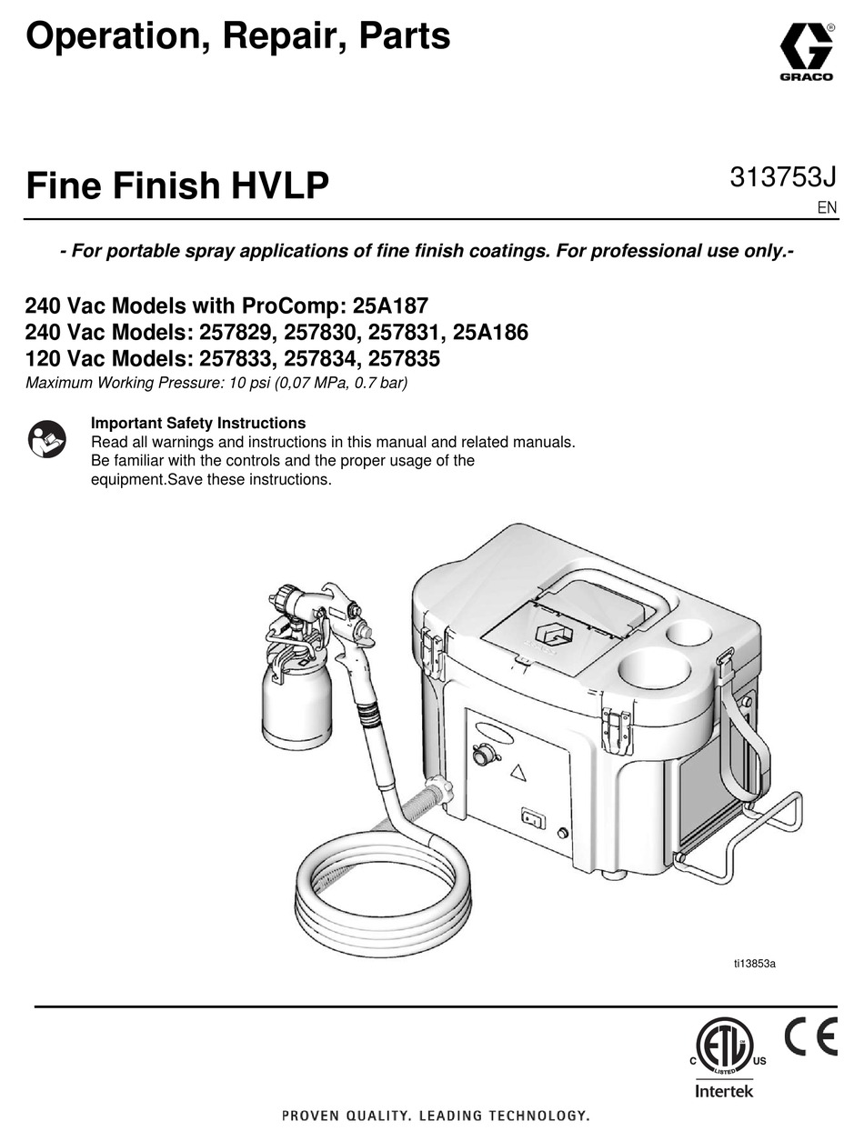 GRACO 25A187 OPERATION - REPAIR - PARTS Pdf Download | ManualsLib