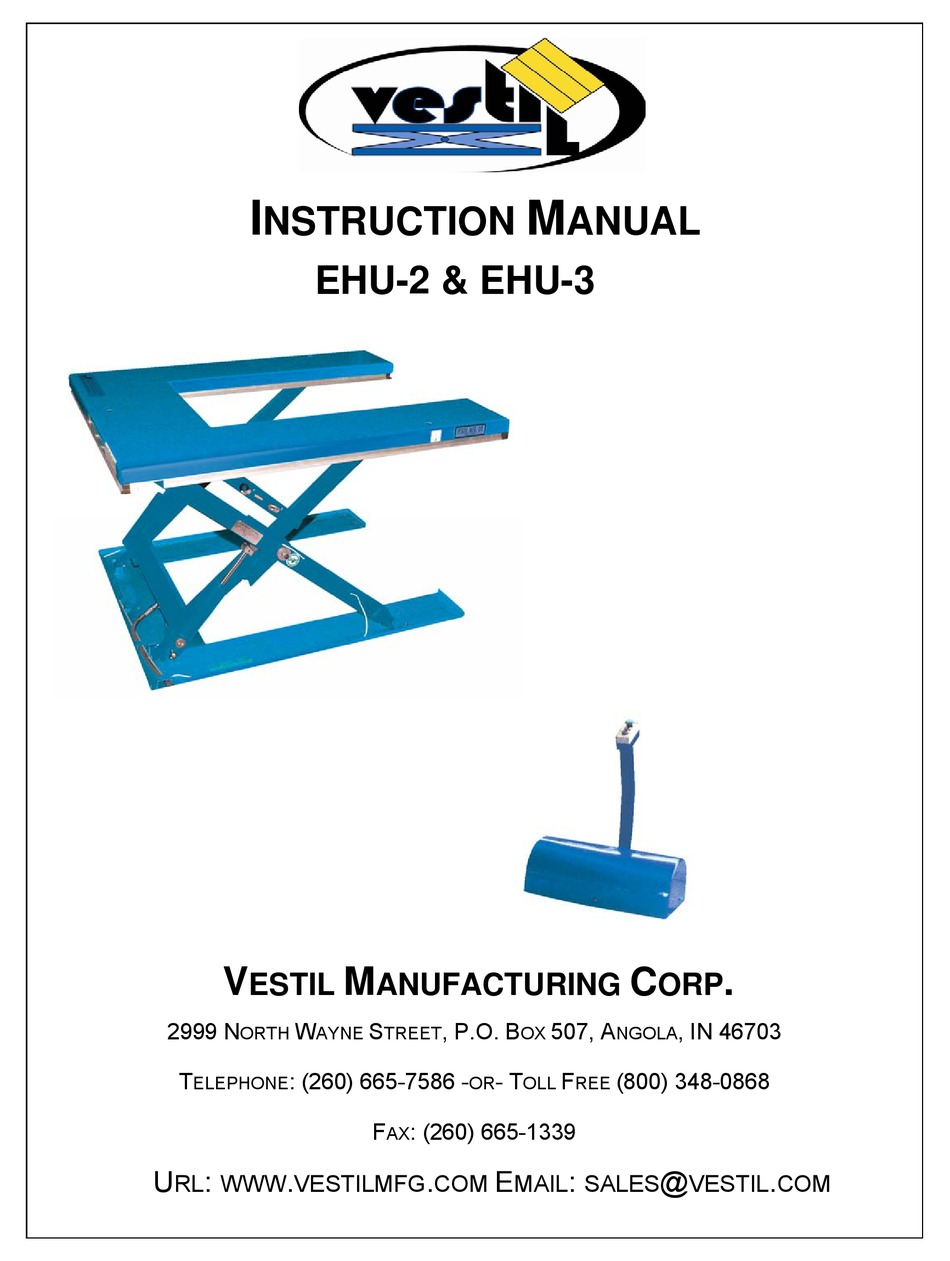 Vestil Ehu 2 Instruction Manual Pdf Download Manualslib