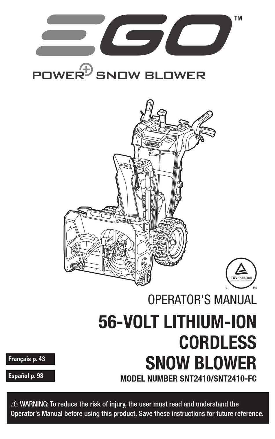 EGO POWER+ SNT2410 OPERATOR'S MANUAL Pdf Download | ManualsLib