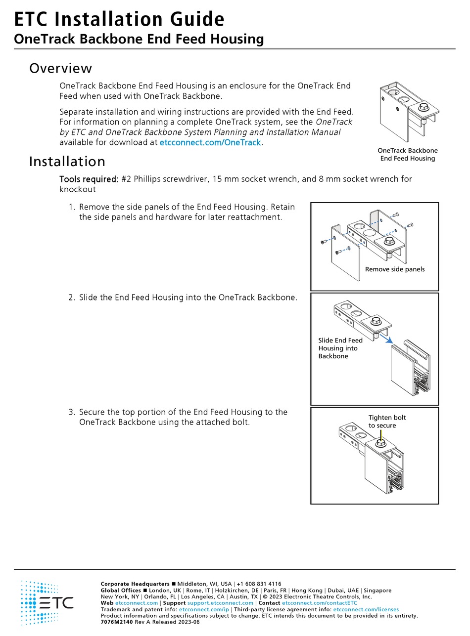 ETC BACKBONE END FEED HOUSING INSTALLATION MANUAL Pdf Download