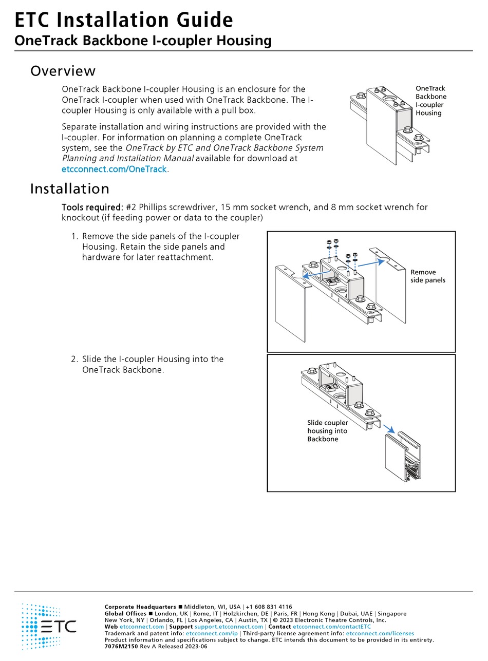 ETC BACKBONE ICOUPLER HOUSING INSTALLATION MANUAL Pdf