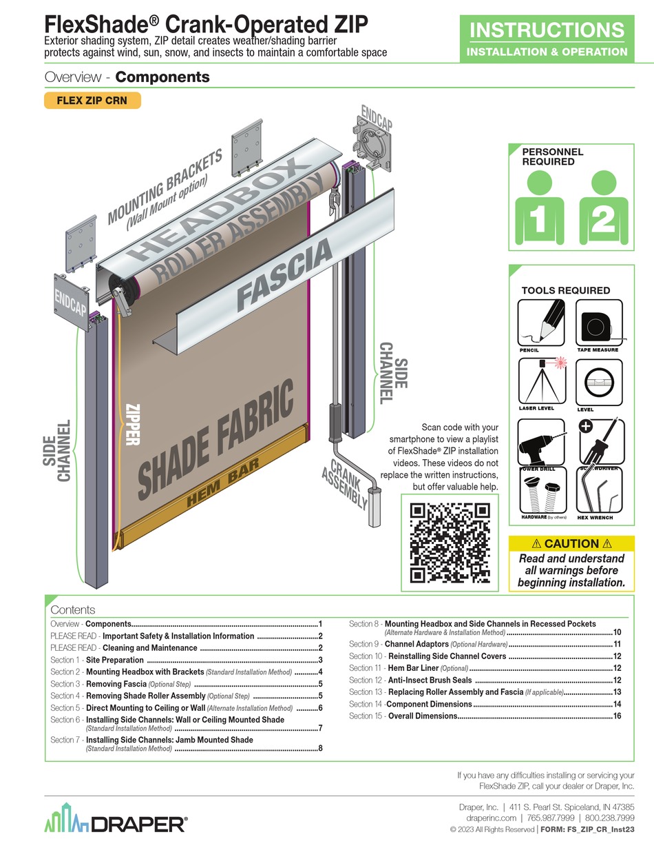 DRAPER FLEXSHADE INSTRUCTIONS INSTALLATION & OPERATION Pdf Download