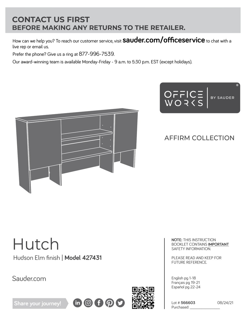 SAUDER OFFICE WORKS AFFIRM 427431 MANUAL Pdf Download ManualsLib