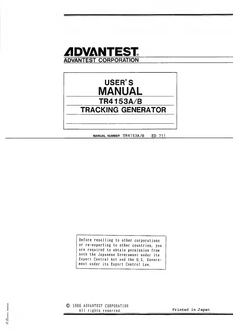 ADVANTEST TR4153A USER MANUAL Pdf Download | ManualsLib