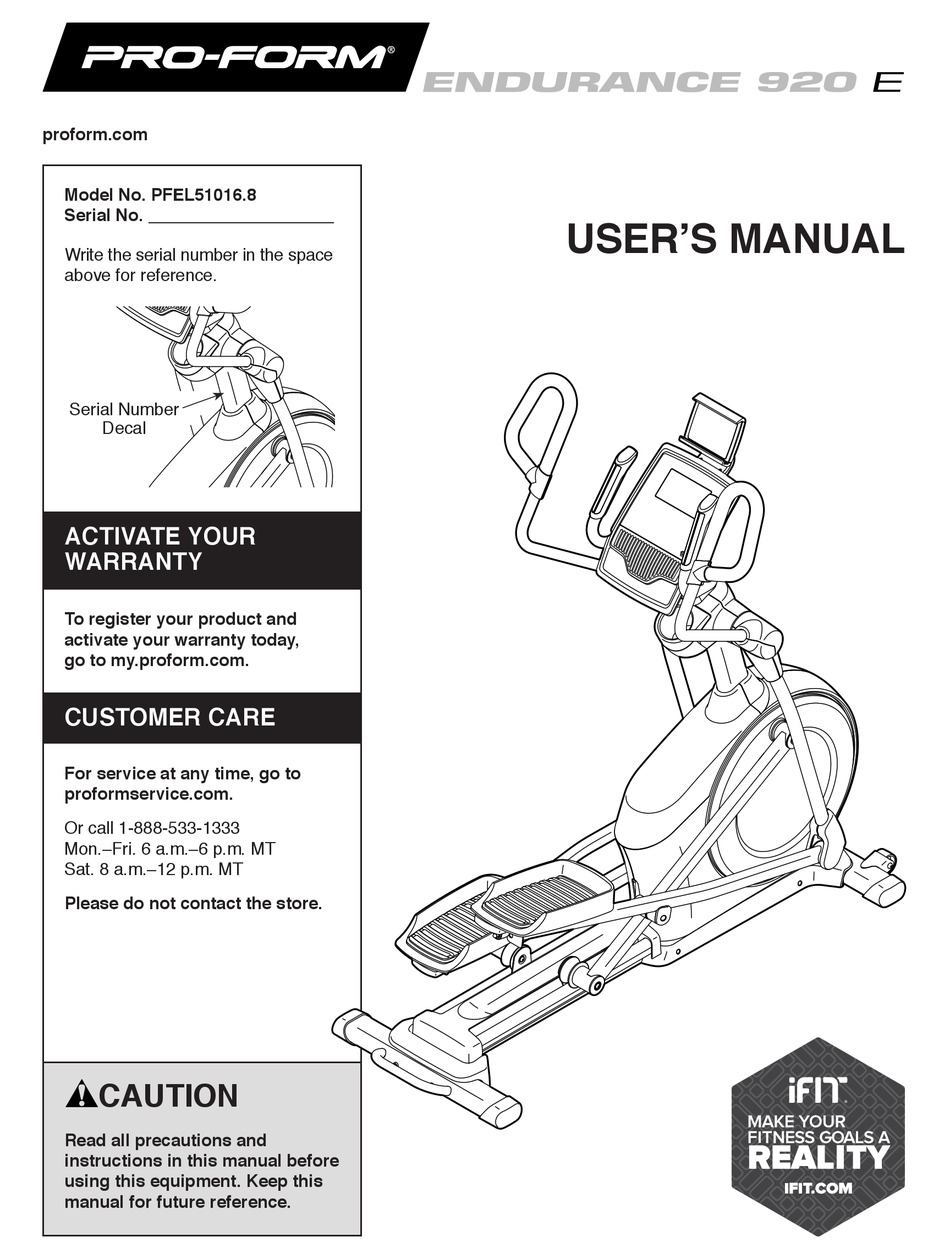 Proform endurance 920 e elliptical outlet manual