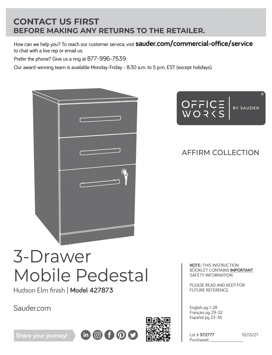 SAUDER HUDSON 427873 MANUAL Pdf Download ManualsLib