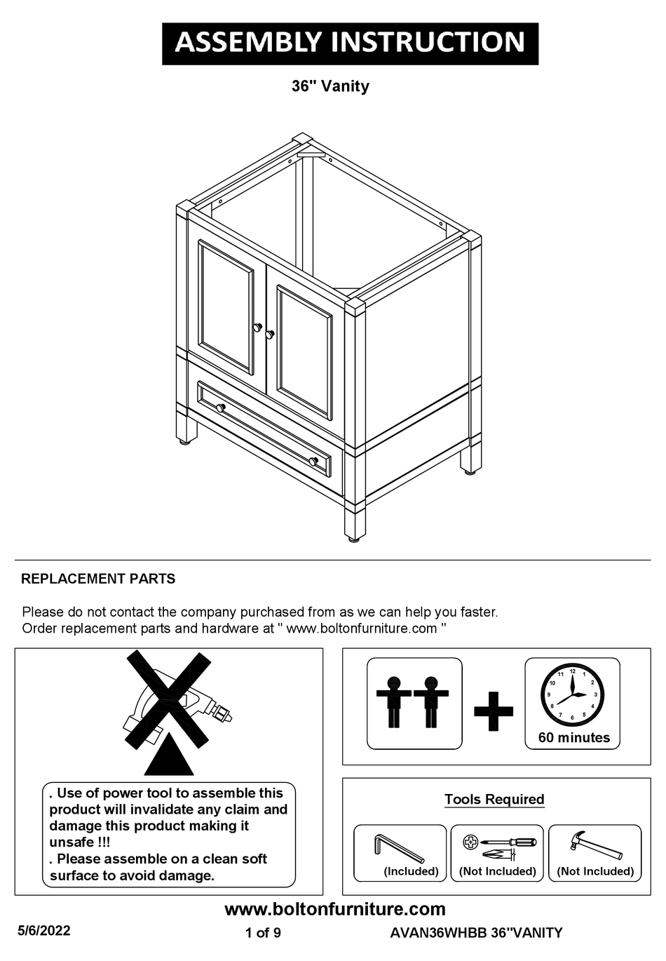 BOLTON FURNITURE AVAN36WHBB ASSEMBLY INSTRUCTION MANUAL Pdf Download ManualsLib