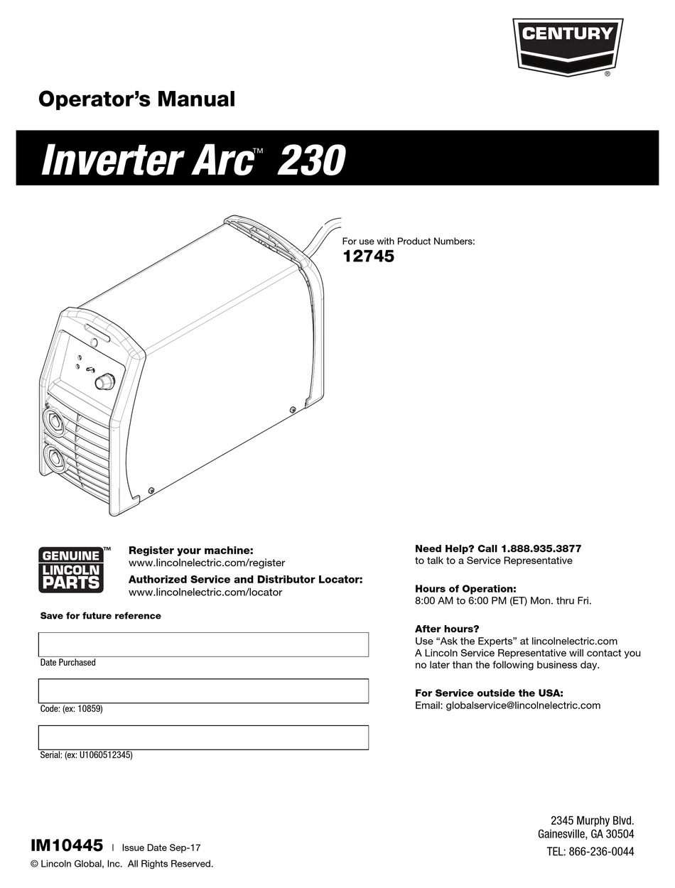 CENTURY 12745 OPERATOR'S MANUAL Pdf Download | ManualsLib