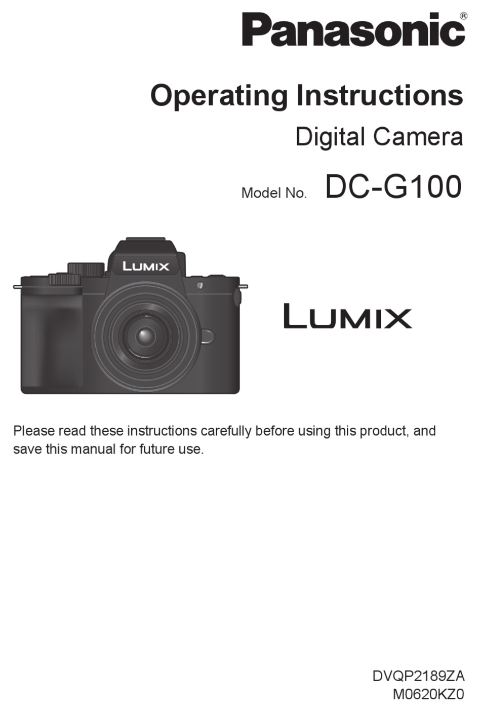 PANASONIC LUMIX DCG100VGNK OPERATING INSTRUCTIONS MANUAL Pdf Download