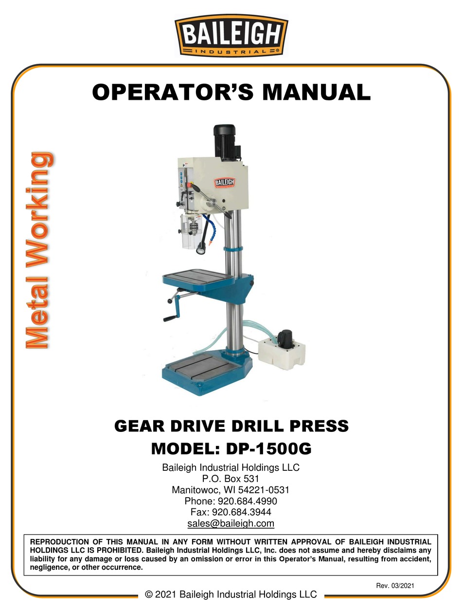 BAILEIGH INDUSTRIAL DP1500G OPERATOR