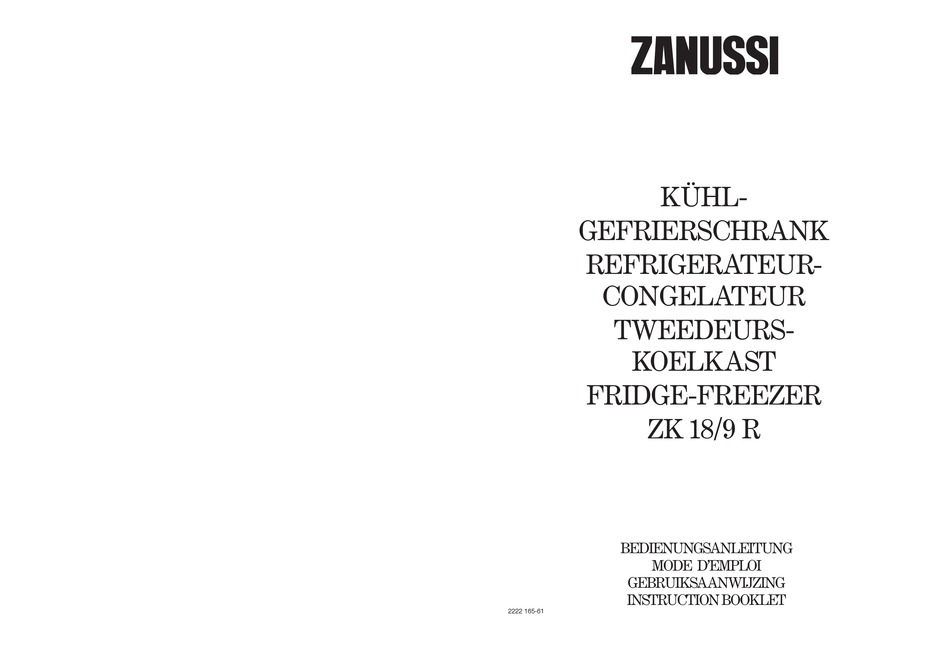 ZANUSSI ZK 18/9 R INSTRUCTION BOOKLET Pdf Download | ManualsLib