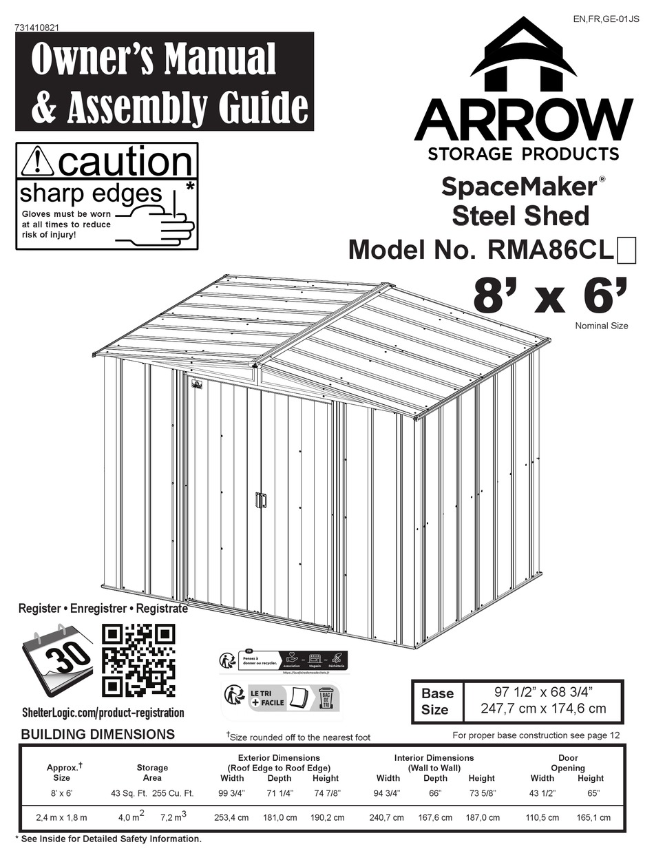 ARROW STORAGE PRODUCTS ENFRGE01JS OWNER'S MANUAL & ASSEMBLY MANUAL Pdf Download ManualsLib