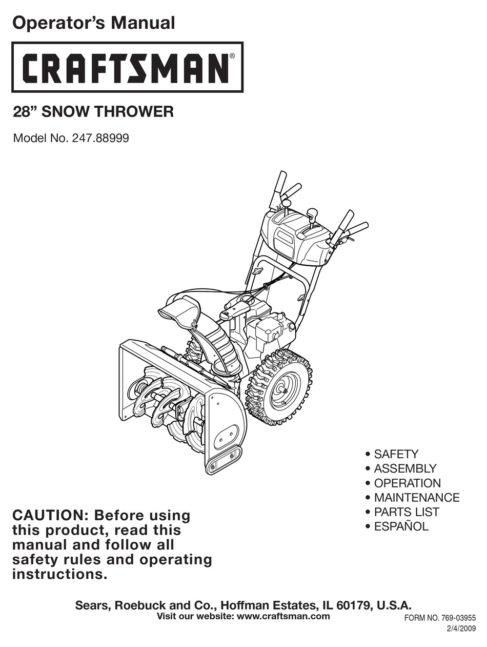 CRAFTSMAN 247.88999 OPERATOR'S MANUAL Pdf Download | ManualsLib