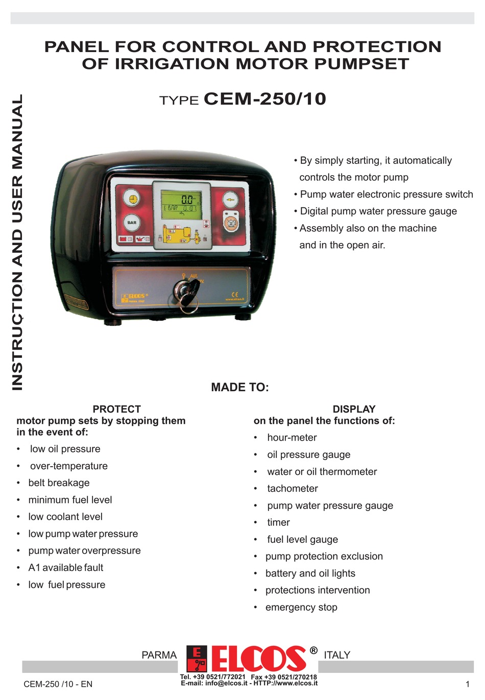 ELCOS CEM250/10 INSTRUCTION AND USER'S MANUAL Pdf Download ManualsLib