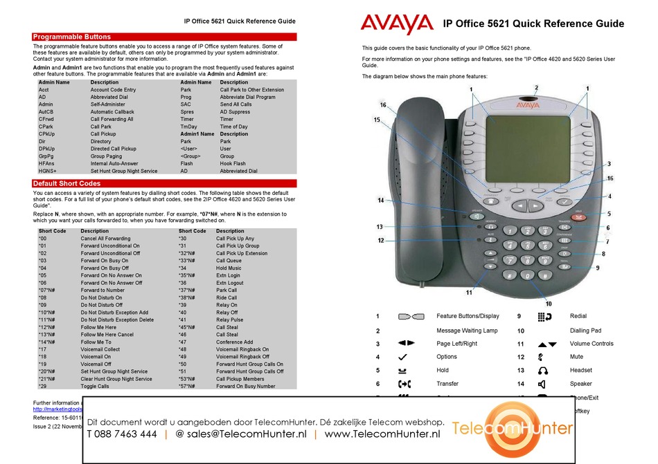 Avaya 5621 Quick Reference Manual Pdf Download Manualslib