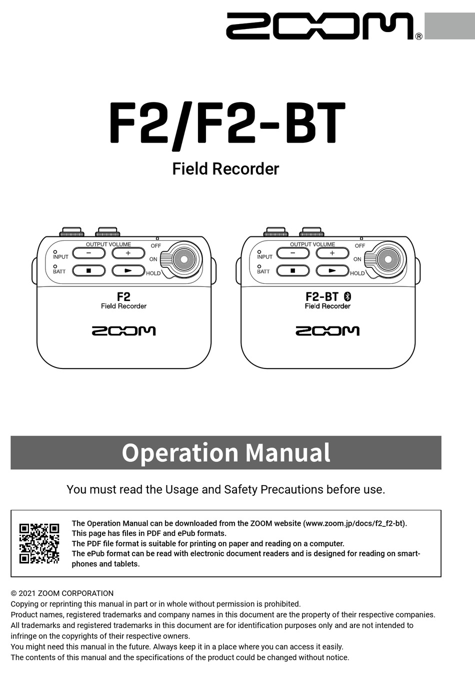 ZOOM F2-BT OPERATION MANUAL Pdf Download | ManualsLib