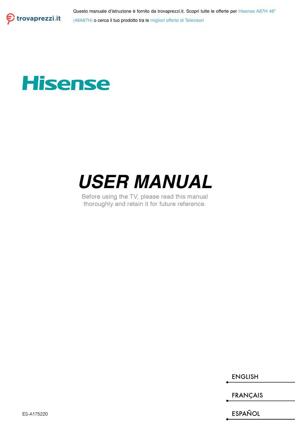 HISENSE A87H USER MANUAL Pdf Download | ManualsLib