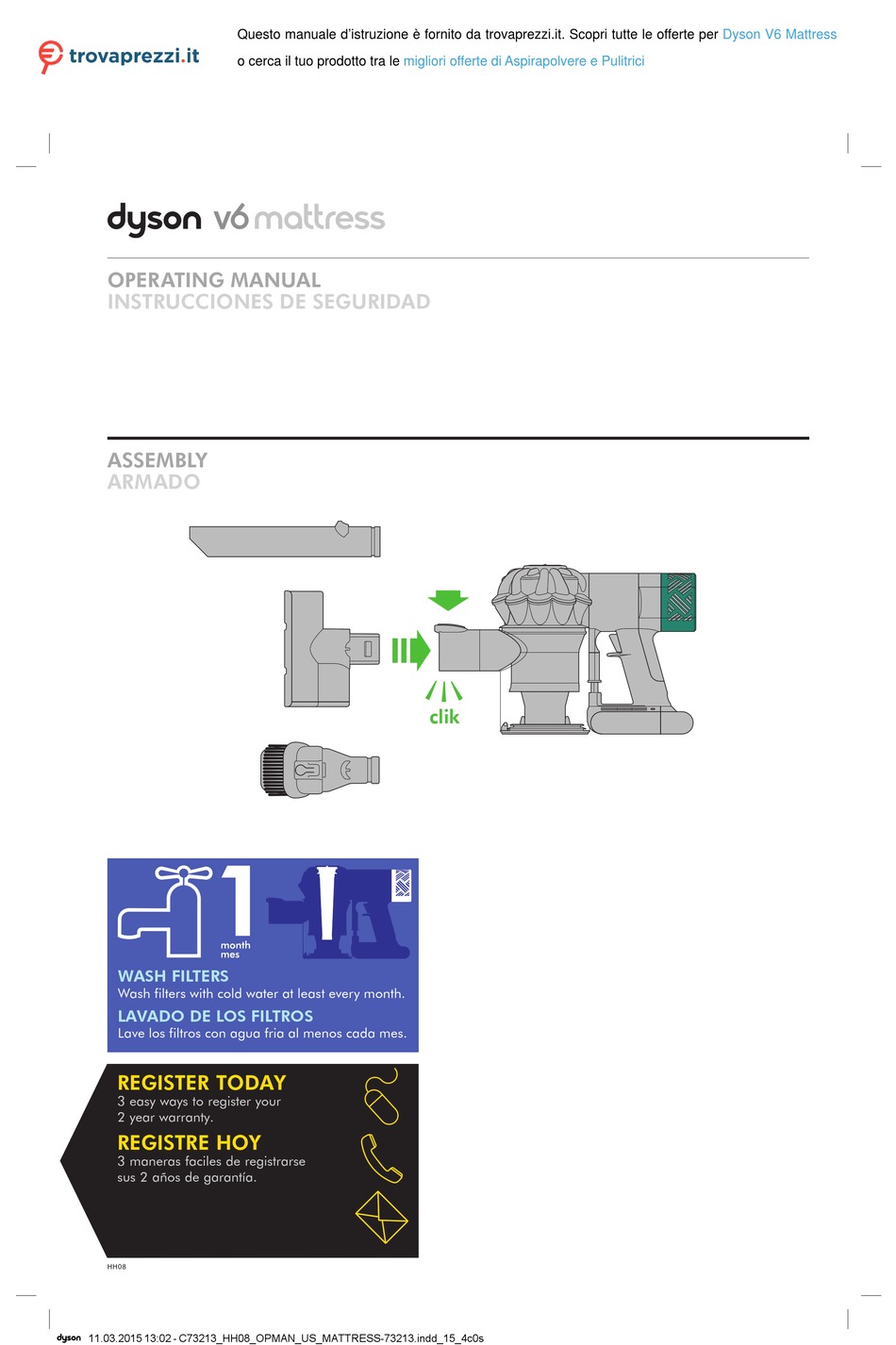 DYSON V6 MATTRESS OPERATING MANUAL Pdf Download ManualsLib
