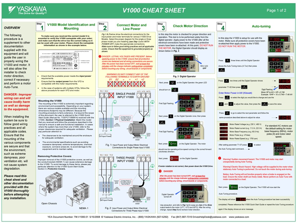 YASKAWA V1000 CHEAT SHEET Pdf Download | ManualsLib