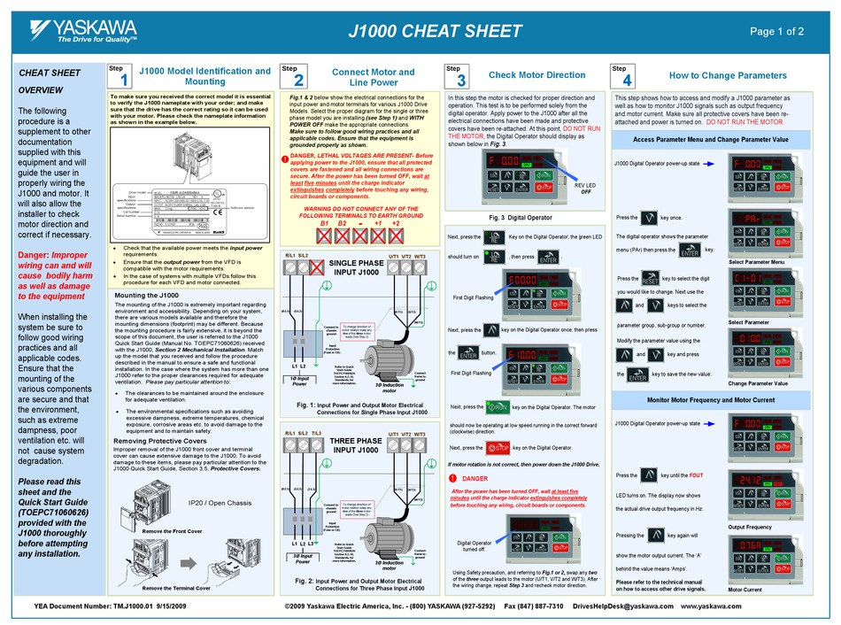 YASKAWA J1000 CHEAT SHEET Pdf Download ManualsLib