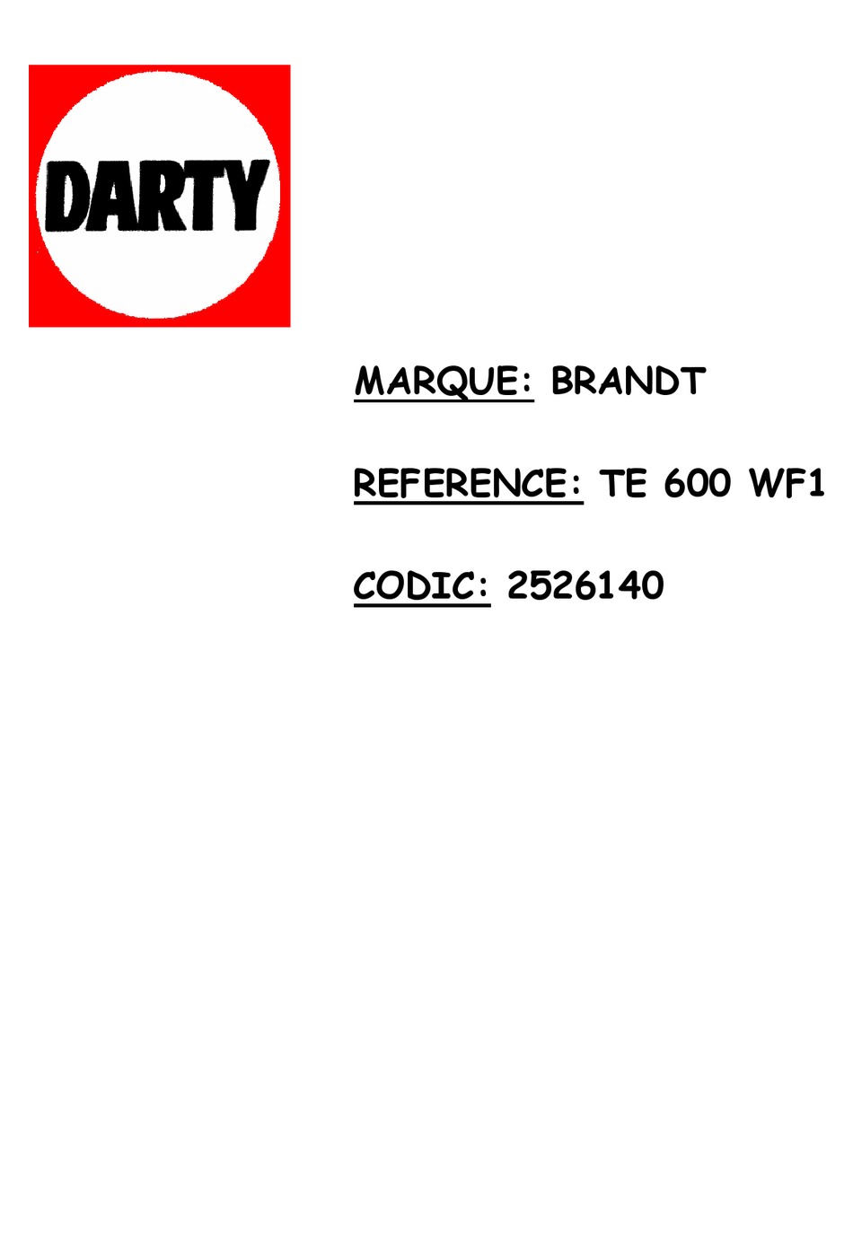 BRANDT TE 600 WF1 INSTALLATION INSTRUCTIONS MANUAL Pdf Download ...