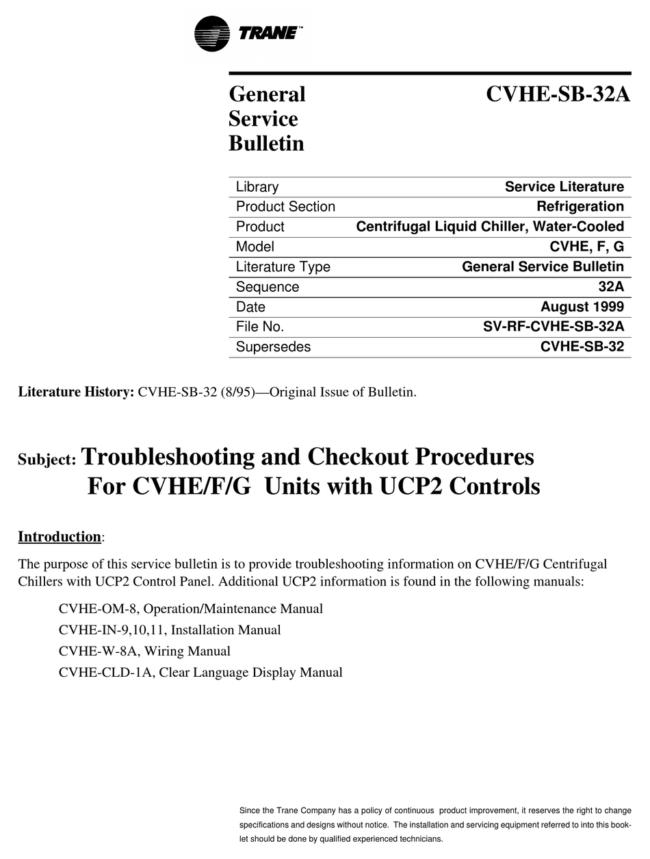 TRANE CVHE TROUBLESHOOTING MANUAL Pdf Download ManualsLib