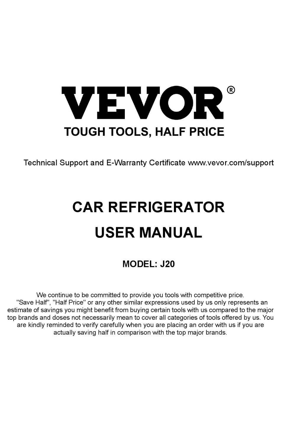 VEVOR J20 USER MANUAL Pdf Download ManualsLib