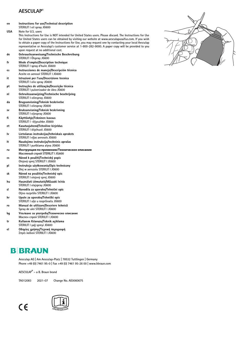 B. BRAUN AESCULAP STERILIT I JG600 INSTRUCTIONS FOR USE MANUAL Pdf