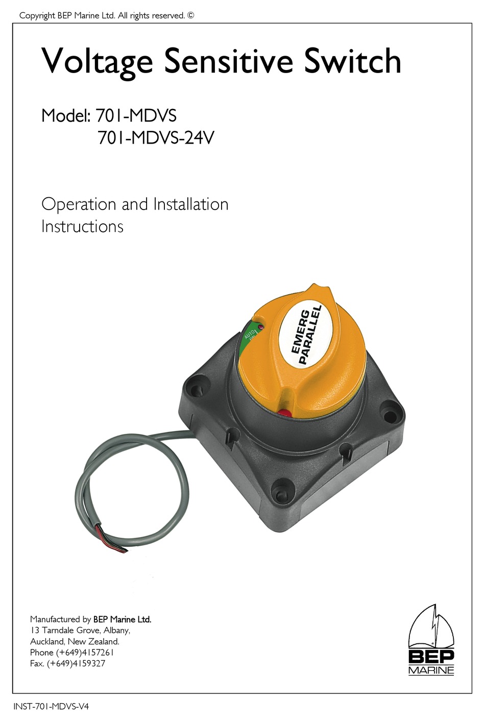 BEP MARINE 701MDVS OPERATION AND INSTALLATION INSTRUCTIONS Pdf