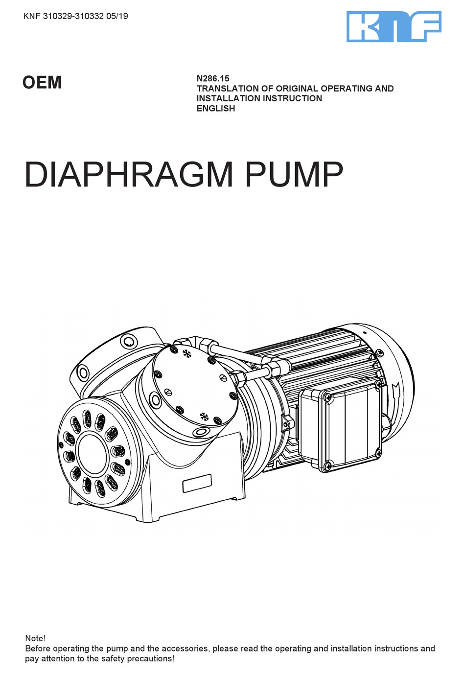 KNF N286.15 SP ORIGINAL OPERATING AND INSTALLATION INSTRUCTIONS Pdf