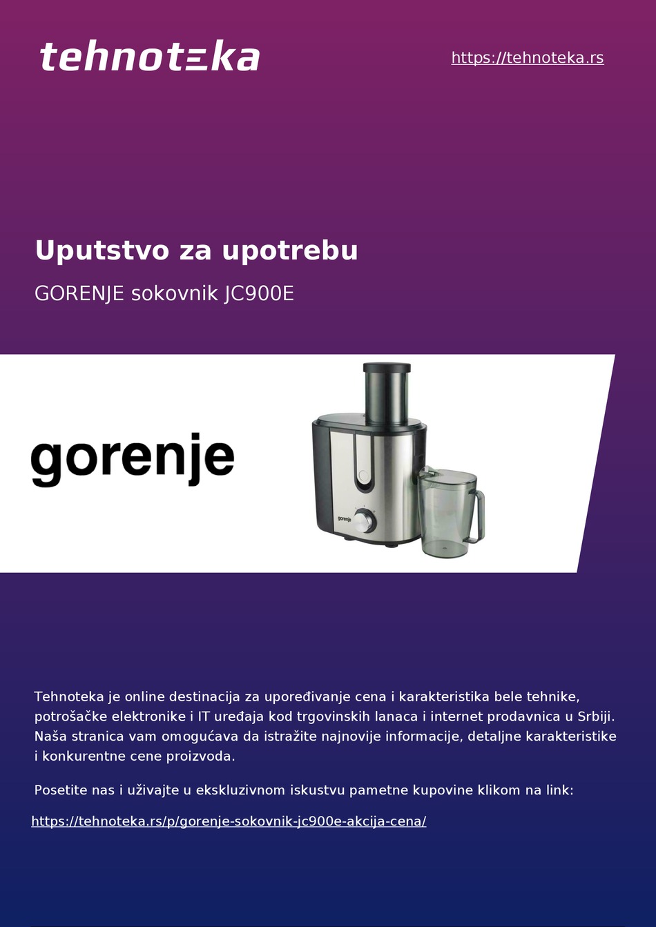 GORENJE JC900E INSTRUCTION MANUAL Pdf Download ManualsLib