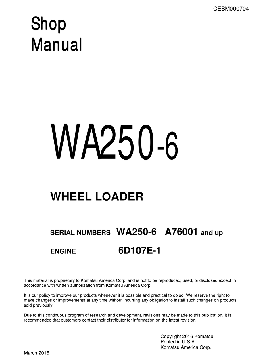 KOMATSU A76001 SHOP MANUAL Pdf Download ManualsLib