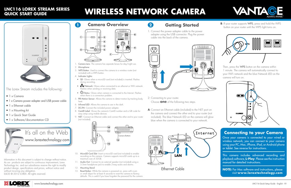 LOREX VANTAGE STEAM LNC116 SERIES QUICK START MANUAL Pdf Download ...