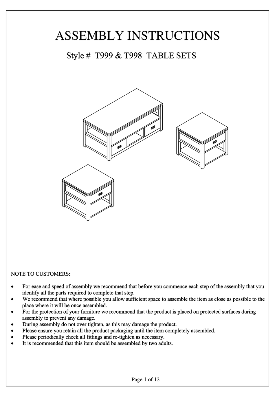 2K FURNITURE DESIGNS T999 ASSEMBLY INSTRUCTIONS MANUAL Pdf Download