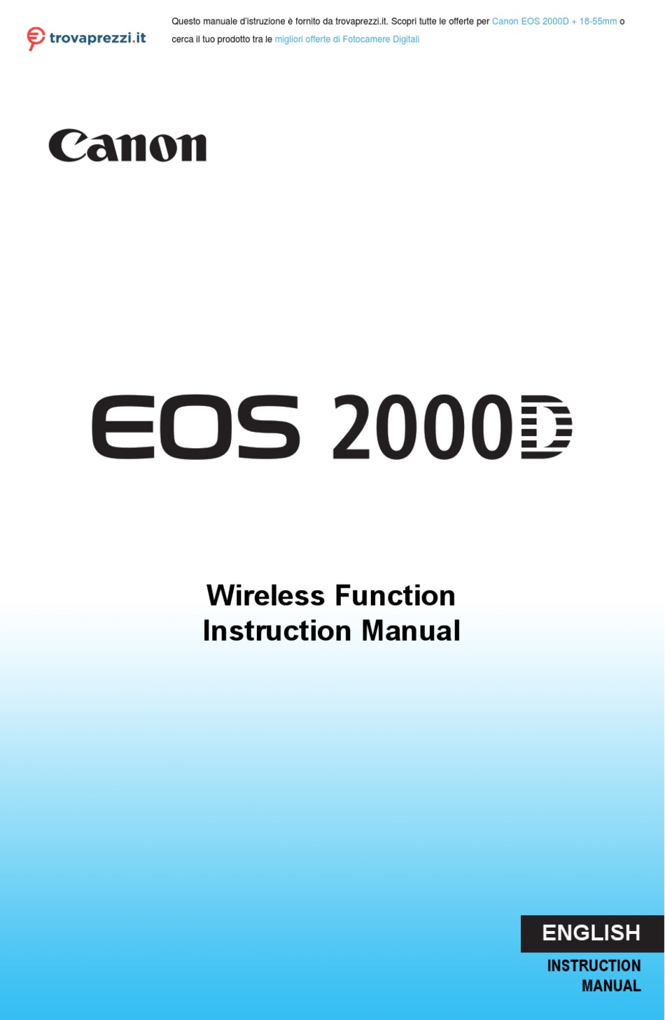 CANON EOS 2000D INSTRUCTION MANUAL Pdf Download ManualsLib
