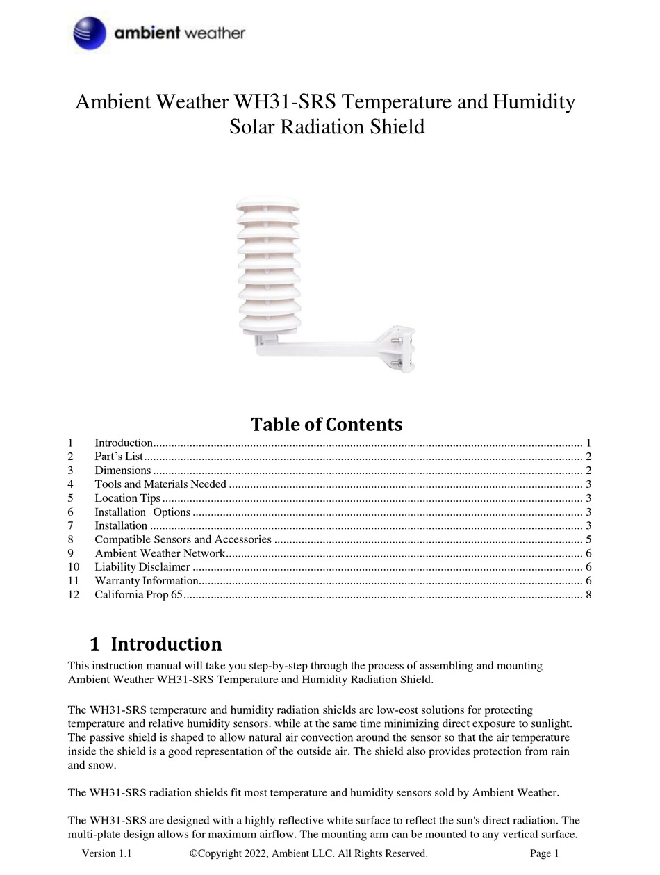 AMBIENT WEATHER WH31SRS INSTALLATION MANUAL Pdf Download ManualsLib